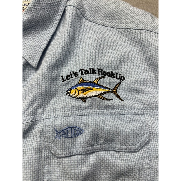 AFTCO Shirt Mens Large Fishing Button Down Let's Talk Hook Up Embroidered - Picture 4 of 11